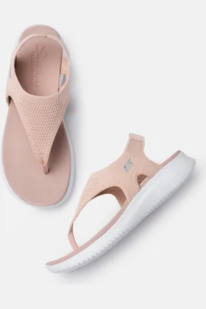 Skechers Women Pink Ultra Flex - Spring Motion T-Strap Flats