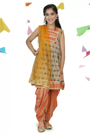 ADIVA Girls Grey Ethnic Motifs Embroidered Pure Cotton Kurta with Patiala & With Dupatta
