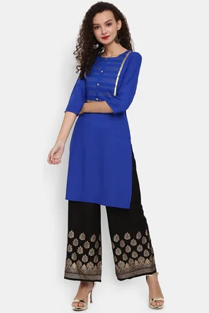 Desi Mix Women Blue & Blue Printed Gotta Patti Kurta