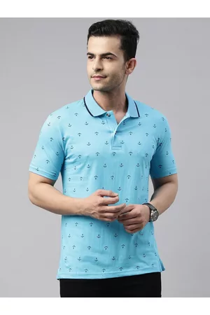 Kryptic Men Blue Printed Polo Collar T-shirt
