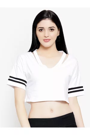 LE BOURGEOIS Women White Solid Crop Top