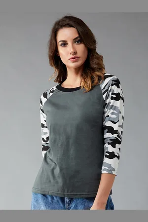 DOLCE CRUDO Women Charcoal Grey Printed Round Neck Pure Cotton T-shirt