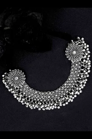 Priyaasi Silver-Toned Oxidised Statement Necklace