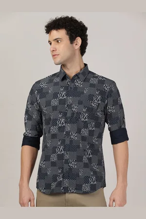 MERCHANT MARINE Men Navy Blue Classic Slim Fit Floral Printed Casual Shirt
