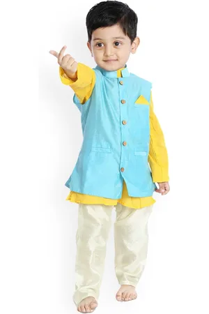 Biglilpeople Boys Yellow Kurta with Pyjamas & Jacket