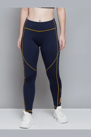 Reebok Women Navy Blue Workout Big Logo Tights
