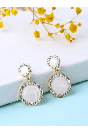 Yellow Chimes Women Gold-Plated & White Contemporary Drop Earrings