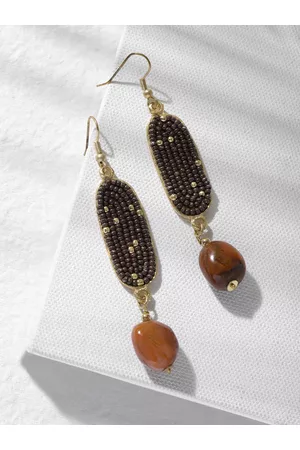 DEEBACO Brown & Rose Gold Natural Stone Beaded EarringDrop Earrings