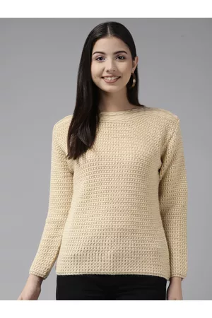 Cayman Women Beige Knitted Woollen Pullover