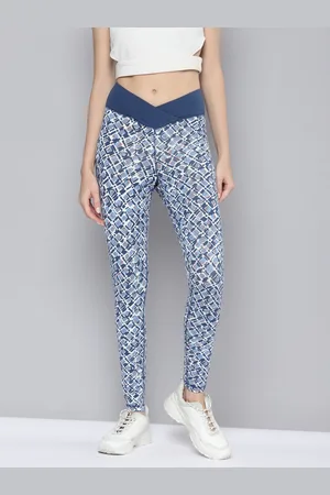 Reebok Women White & Blue MYT Cotton Printed Training Tights