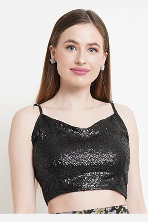 Purple State Women Black Embellished Crop Top