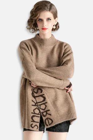 JC Collection Women Beige & Black Typography Printed Pullover