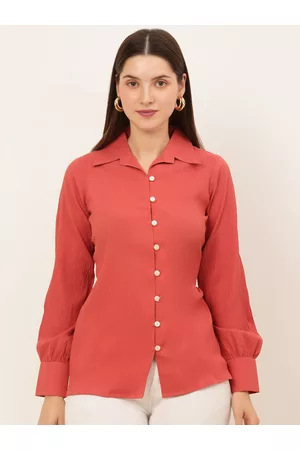 JAINISH Women Peach-Coloured Solid Classic Semiformal Shirt