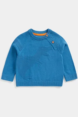 Mothercare Boys Blue Dino Intarsia Self-Design Pure Cotton Pullover