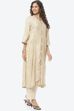Biba Women Off White Ethnic Motifs Printed Pastels Anarkali Kurta with Scarf
