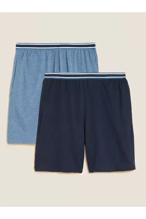 Marks & Spencer Men Pack Of 2 Blue & Navy Blue Solid Lounge Shorts