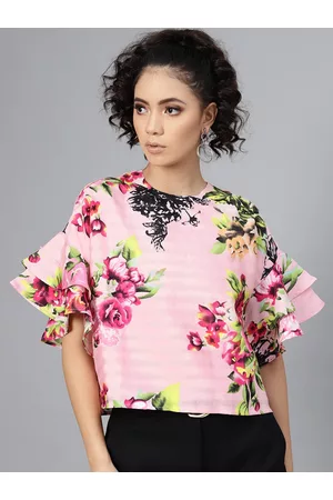 Sassafras Women Pink Floral Print Boxy Top