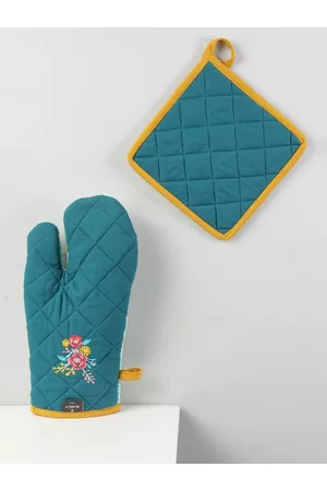 Blanc9 Pack Of 2 Printed Cotton Oven Glove With Pot Holder