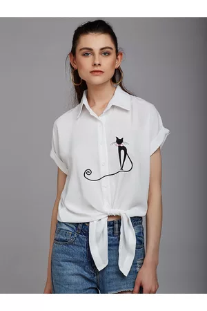 Berrylush Women White Casual Shirt with Embroidered Detail