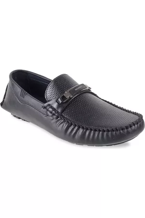 Metro Men Navy Blue Perforated Horsebit Loafers