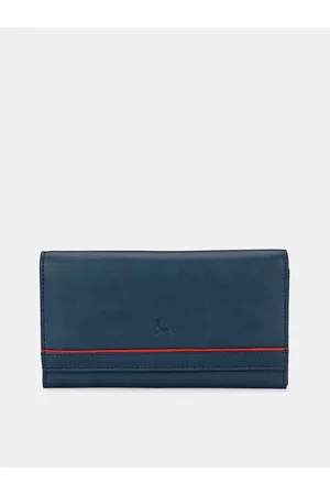Pacific Women Blue & Red Textured Faux Leather Two Fold Wallet