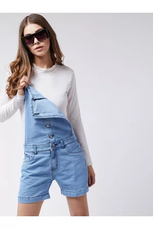 Miss Chase Women Blue Solid Denim Dungarees