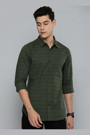 HARVARD Men Green & Black Horizontal Stripes Striped Casual Pure Cotton Shirt