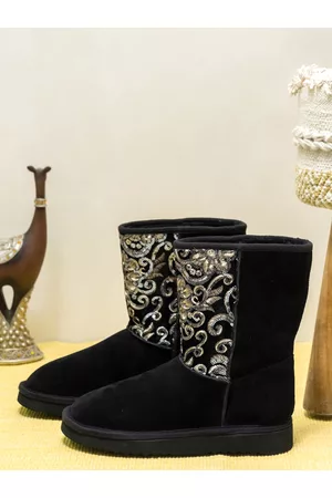 SAINT G. Women Black Sequins Snug Boots