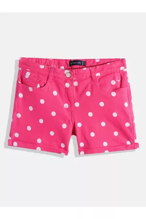 Allen Solly Girls Magenta Pink Polka Dots Print Regular Fit Mid-Rise Denim Shorts