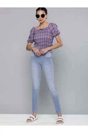 HERE&NOW Women Light Blue Mid-Rise Skinny Fit Heavy Fade Cropped Jeans