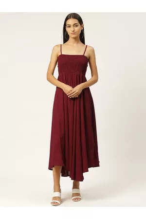 IQRAAR Women Burgundy Solid Fit And Flare Dress