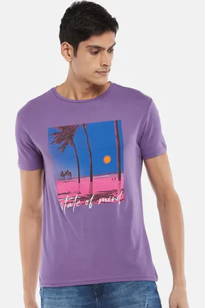 PEOPLE Men Purple Typography Printed Tropical T-shirt