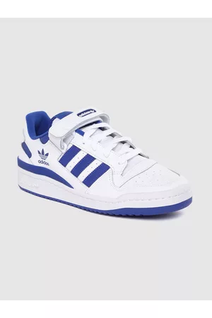 adidas Men White & Blue Forum Low RT Basics Leather Perforated Sneakers