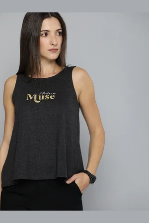 Chemistry Women Grey Typographic Sleeveless T-shirt