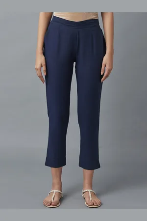Elleven Women Blue Regular Fit Pure Cotton Cropped Trousers