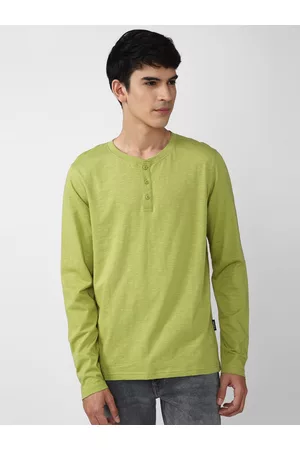 Forever 21 Men Green Henley Neck Cotton T-shirt