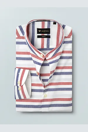 Invictus Men White & Blue Slim Fit Striped Sustainable Casual Shirt