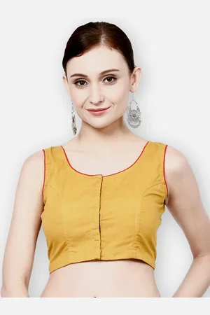 Molcha Women Yellow Solid Cotton Slub Saree Blouse