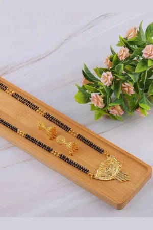 Brandsoon Gold-Plated Black Beaded Mangalsutra Set