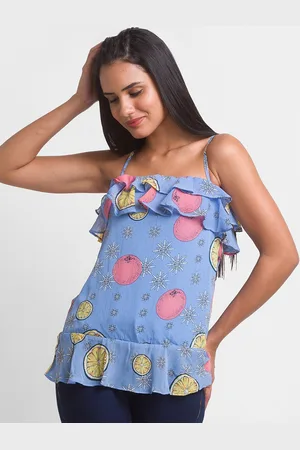 Globus Blue Print Ruffles Georgette Top