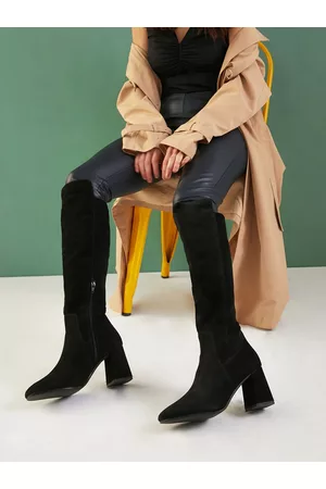 SAINT G. Women Black Boots Leather Knee High Zipper Boots