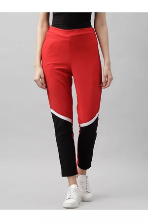 ATHENA Women Red & Black Skinny Fit Printed Regular Trousers