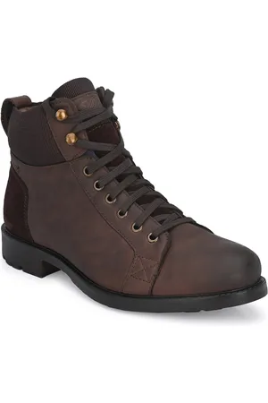 Delize Men Brown Solid Leather Flat Boots