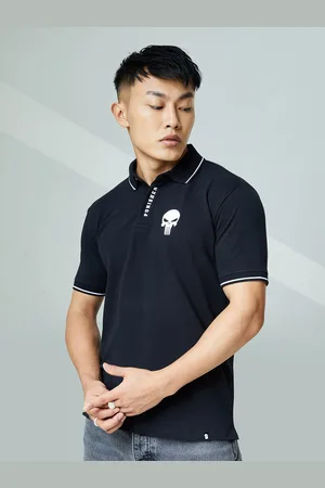 The Souled Store Men Black Polo Collar Applique T-shirt