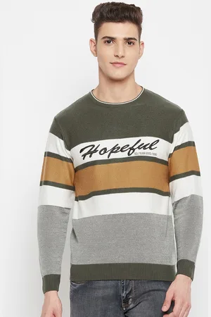Duke Men Grey & Navy Blue Striped Pullover