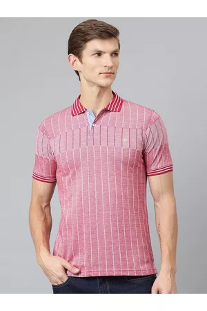 Richlook Men Red Striped Polo Collar T-shirt