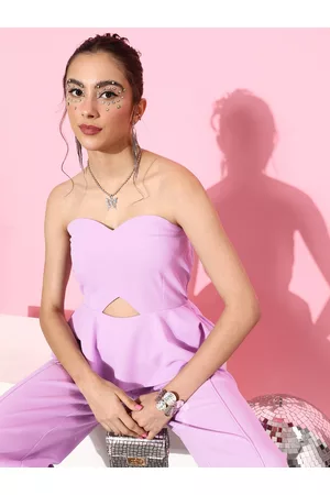 ATHENA Women Elegant Lavender Solid Cut Out Jumpsuit