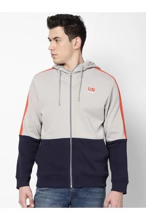 Lee Men Grey Colourblocked Hooded Sweatshirt