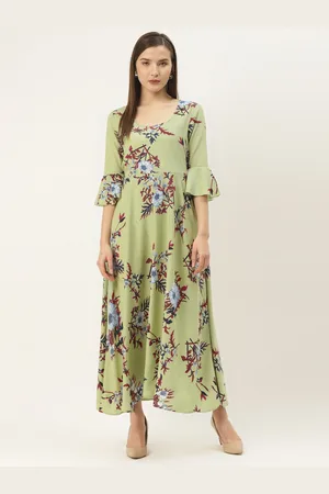 Deewa Women Green & Blue Floral Printed Maxi Dress