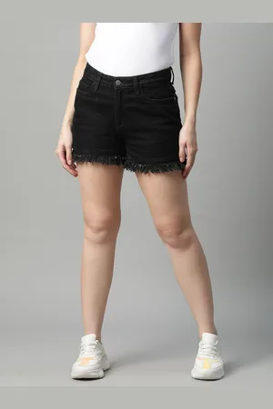 Mast & Harbour Women Black Solid Regular Fit Denim Shorts